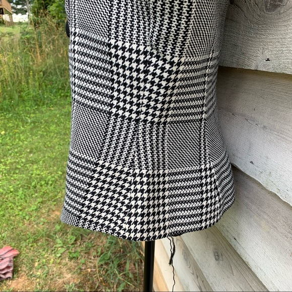 Vintage 80s Wool Blend Plaid Houndstooth Button Up Long Sleeve Collarless Blazer - Picture 14 of 16